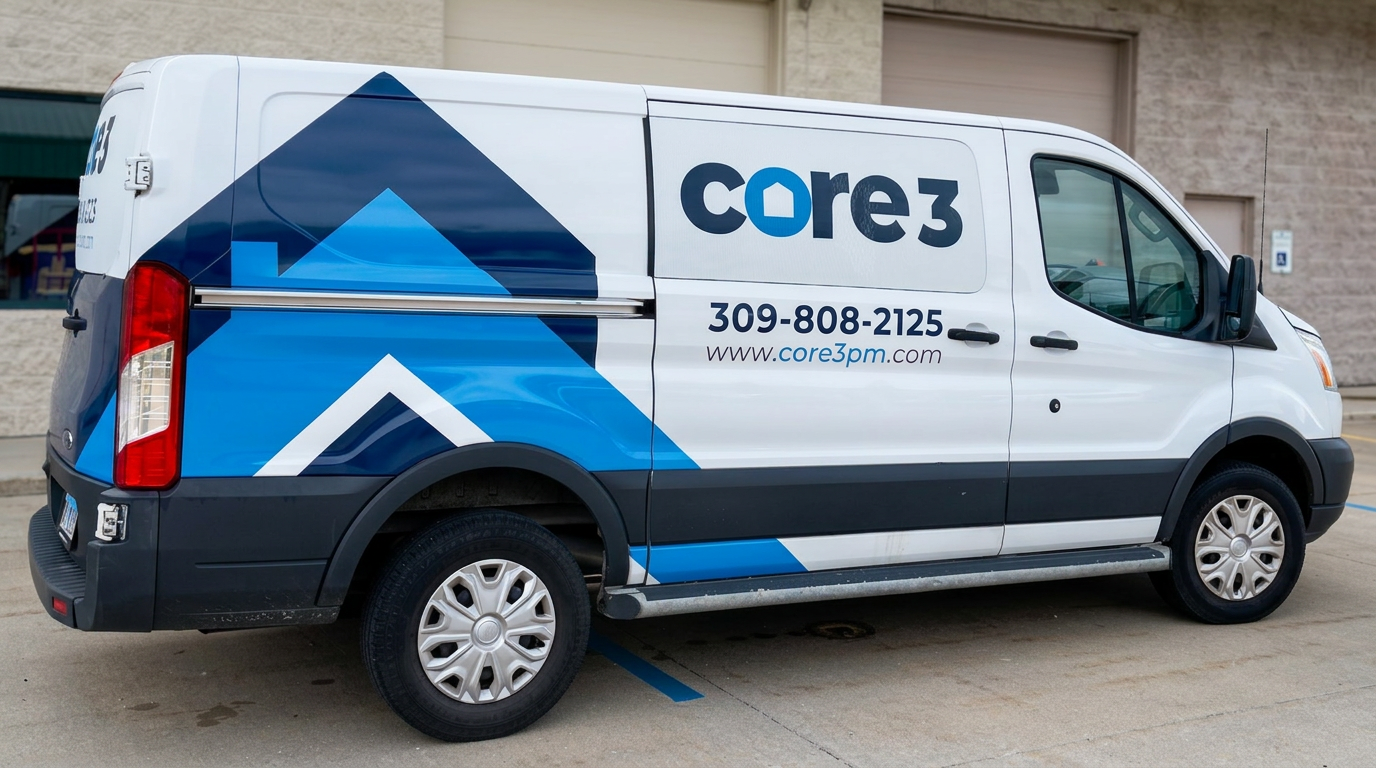 Core3 fleet service van wrap with corporate branding
