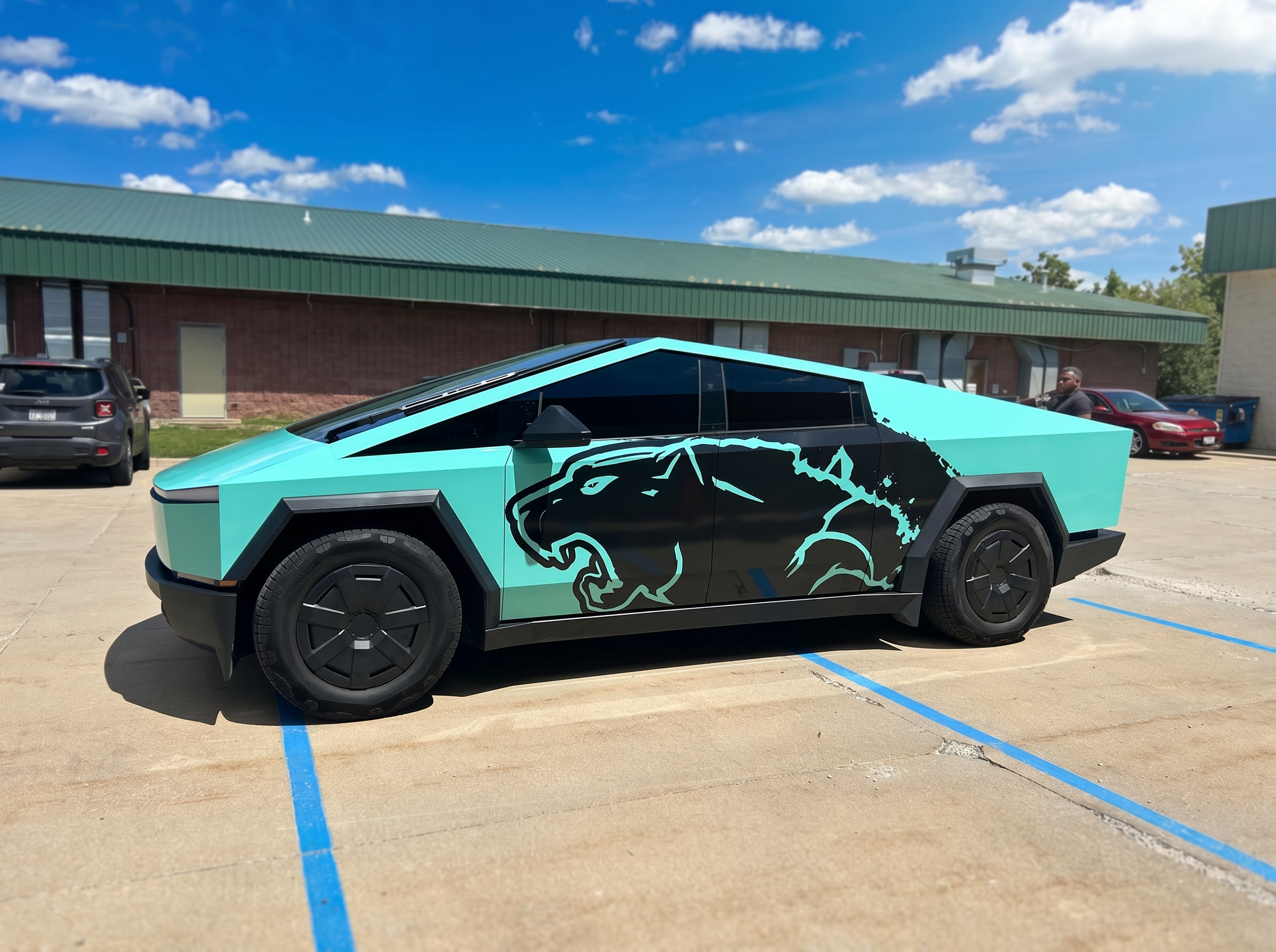 Tiffany Blue Cybertruck color-change wrap