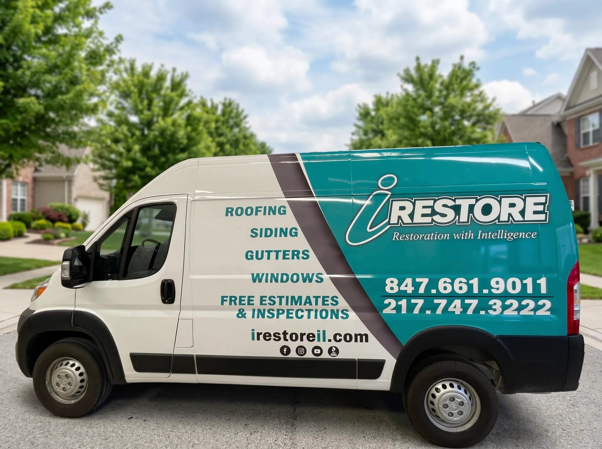 iRestore — Roofing and siding fleet van wrap
